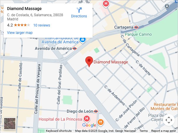 mapa centro de masajes Diamond Massage 40.43732421669232, -3.675647097282577